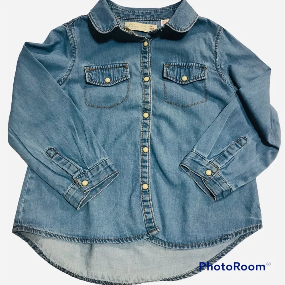 Zara BabyGirl chambray top and Zara velvet pants  outfit 2-3 y GUC